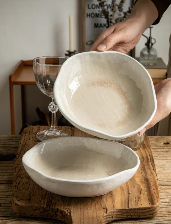 Arles Crackle Glaze Ceramic Deep Plate