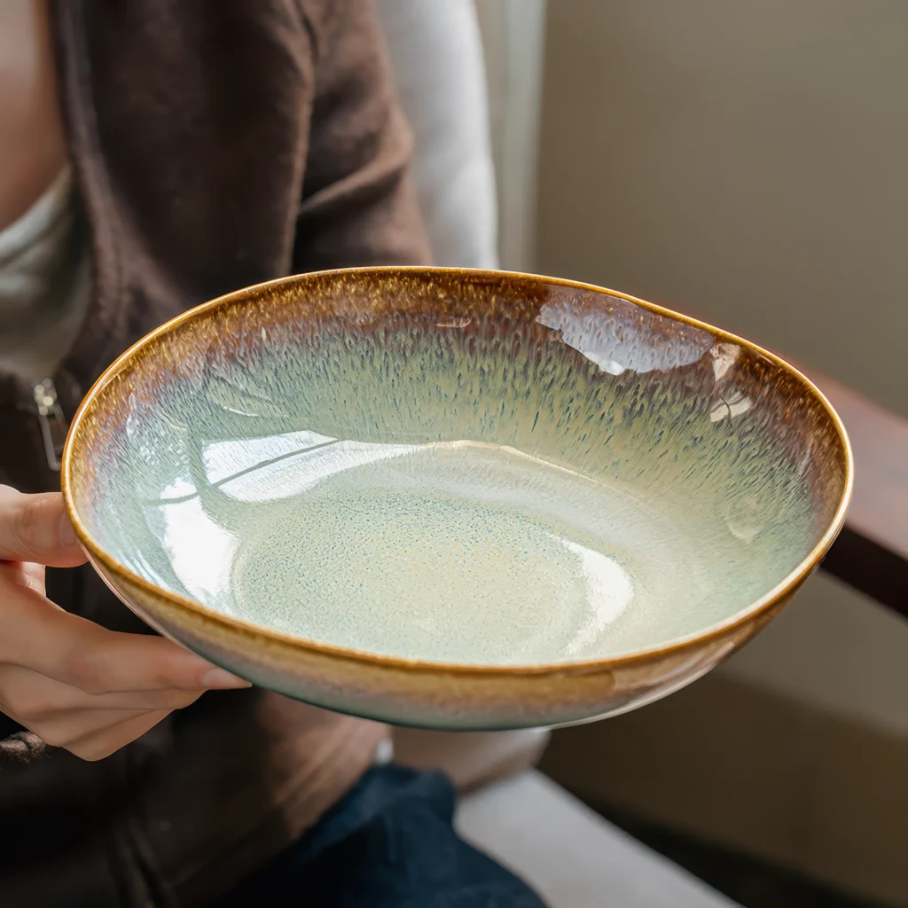 Cornwall Organic Rim Reactive Glaze Ceramic Deep Plate