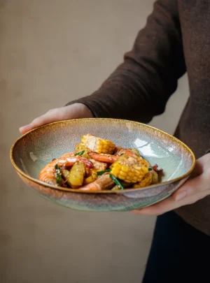 Cornwall Organic Rim Reactive Glaze Ceramic Deep Plate