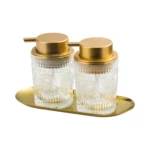 Granada Embossed Glass Liquid Soap Dispenser, Set of 2 with Tray