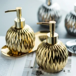 Prague Faceted Ceramic Liquid Soap Dispenser, Set of 2 with Tray