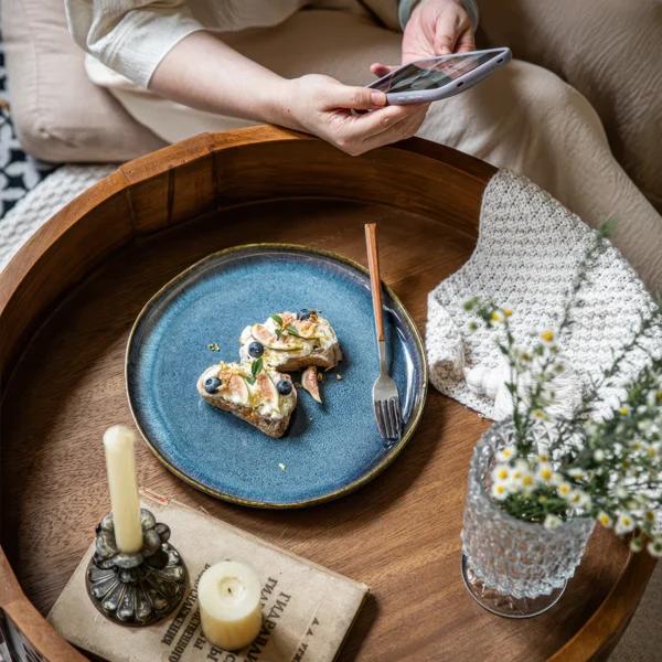 Santorini Reactive Glaze Ceramic Plate